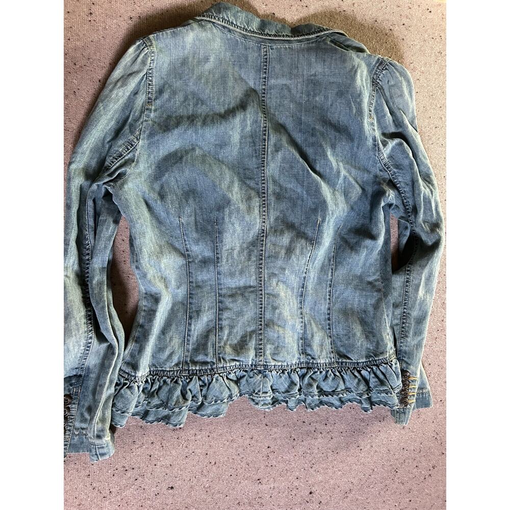 Ralph Lauren Jeans Co Ruffled Denim Jacket 12 Boho Western Ruffles Cowgirl - Picture 6 of 7